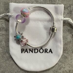 Pandora Silver Bracelet with Pink and Blue Charms